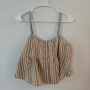 urban outfitters out from under strawberry striped cream & blue button tank top🍓